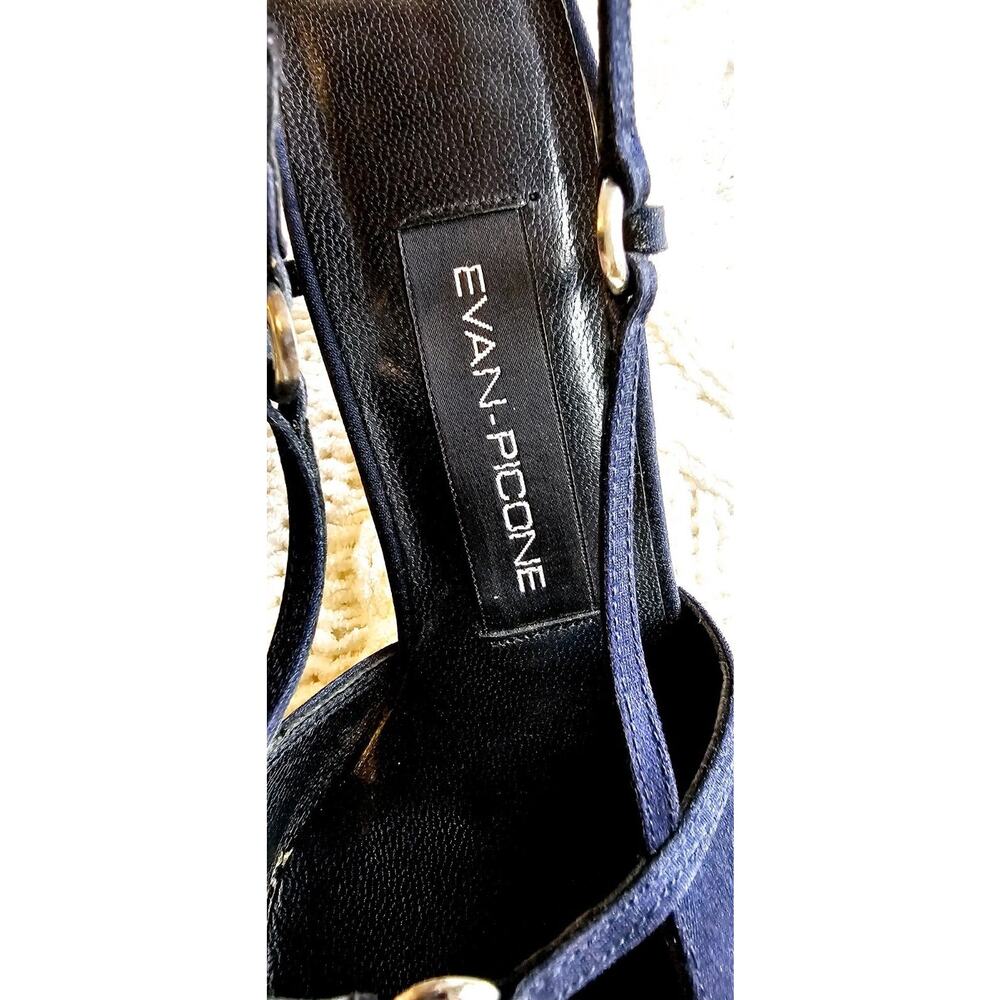 VTG Evan Picone D'Orsay Heels Navy Metallic Shine Slingback Leather Sole 7.5 M - Picture 3 of 4